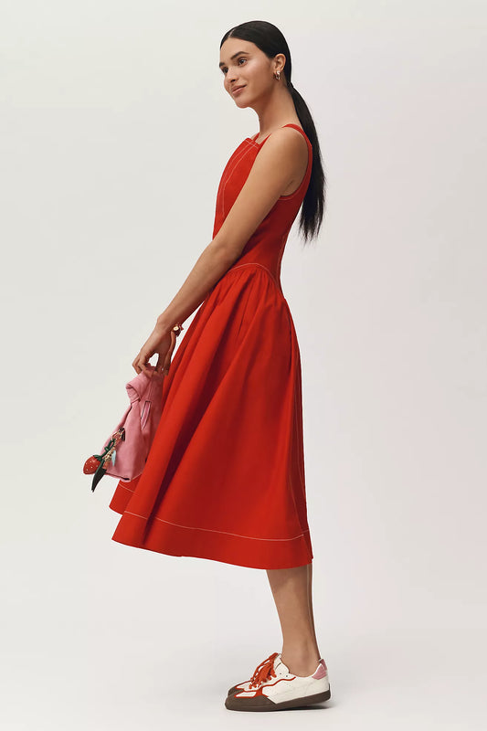 By Anthropologie High-Neck Seamed Midi Dress