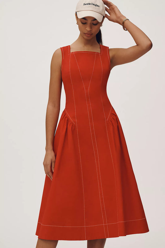 By Anthropologie High-Neck Seamed Midi Dress