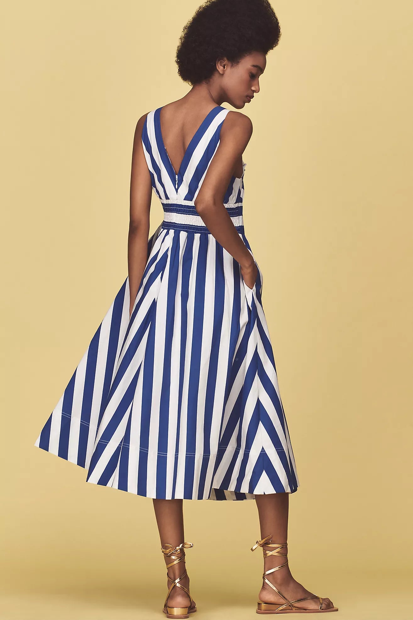 By Anthropologie V-Neck Sleeveless Fit & Flare Midi Dress