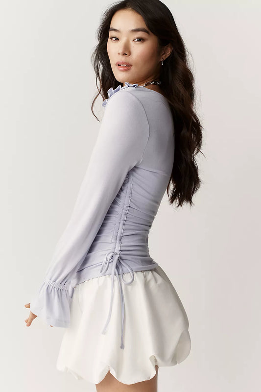 Maeve Long-Sleeve Scoop-Neck Ruched Top