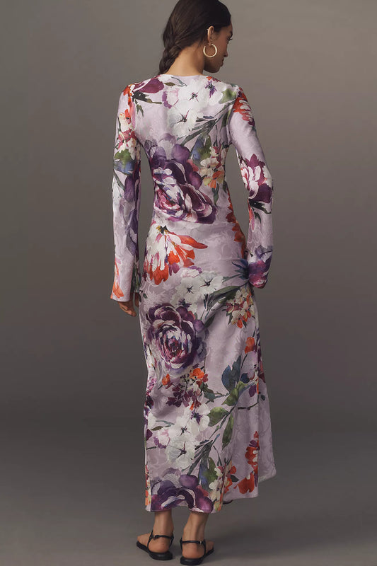 Kachel Long-Sleeve Printed Slip Maxi Dress