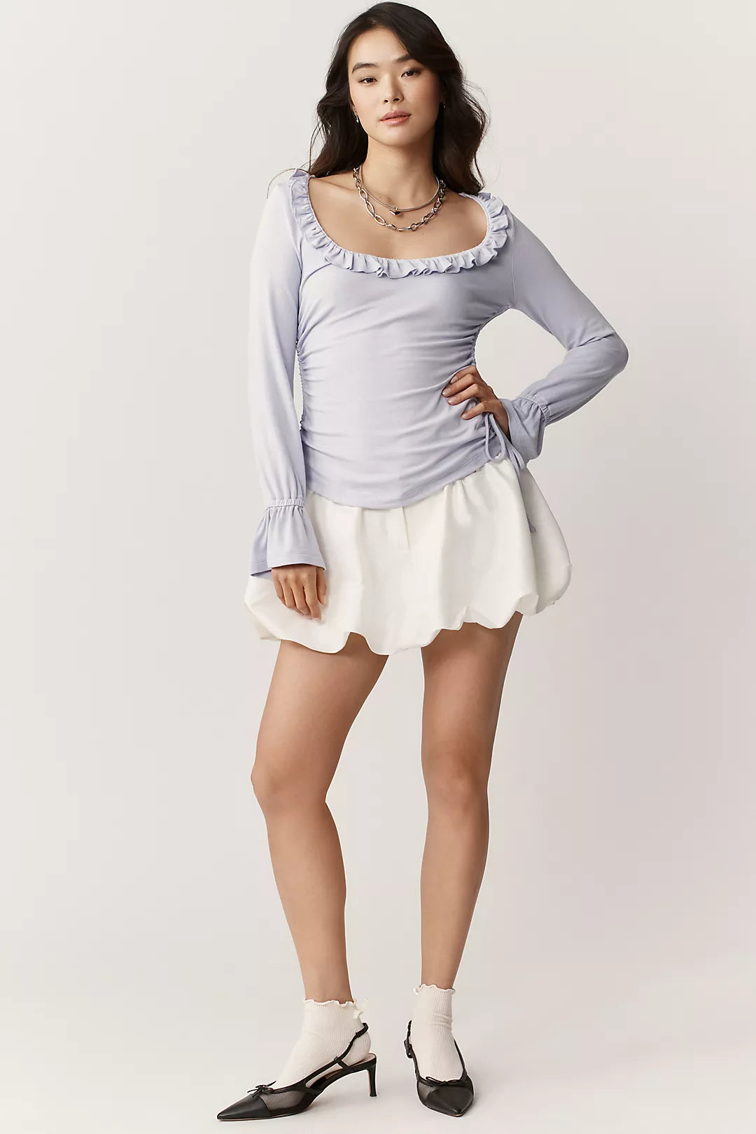 Maeve Long-Sleeve Scoop-Neck Ruched Top