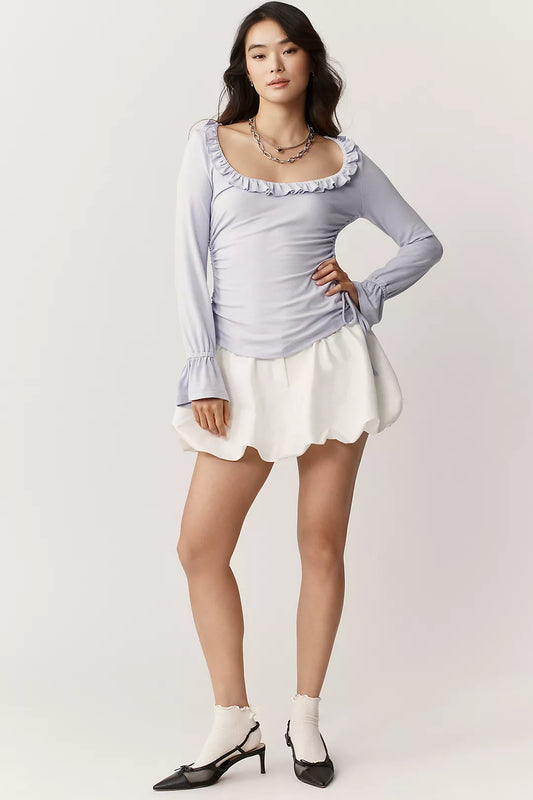 Maeve Long-Sleeve Scoop-Neck Ruched Top
