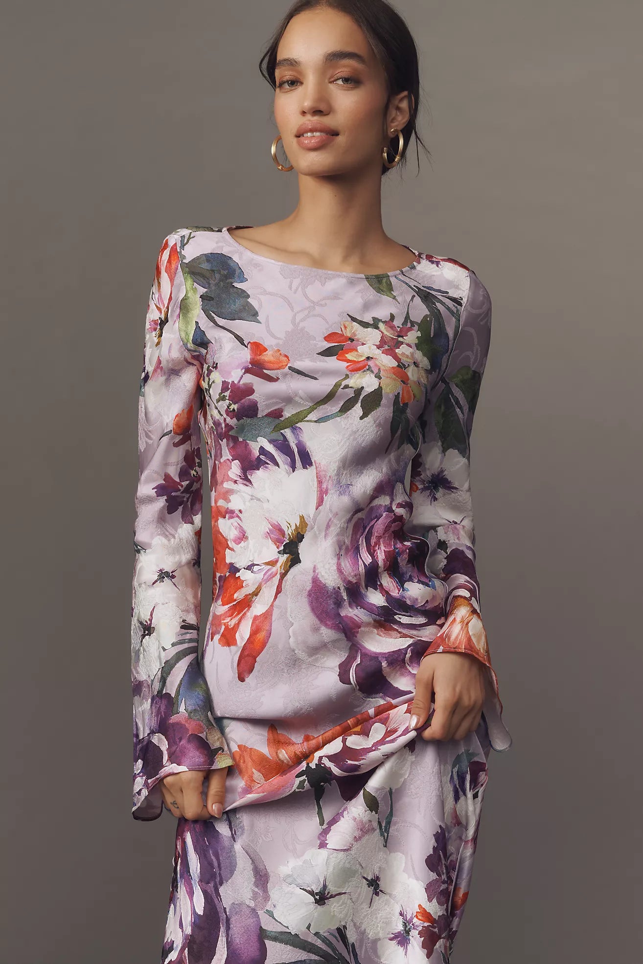 Kachel Long-Sleeve Printed Slip Maxi Dress