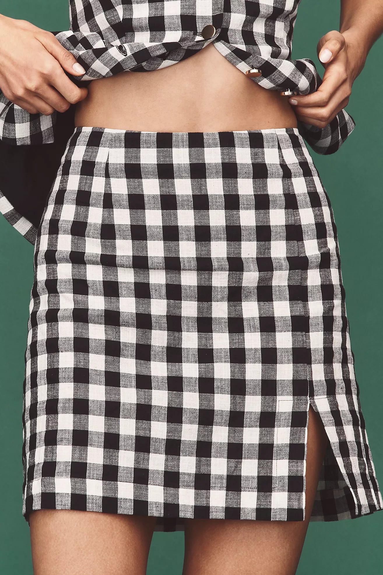Maeve Linen-Blend Gingham Mini Skirt