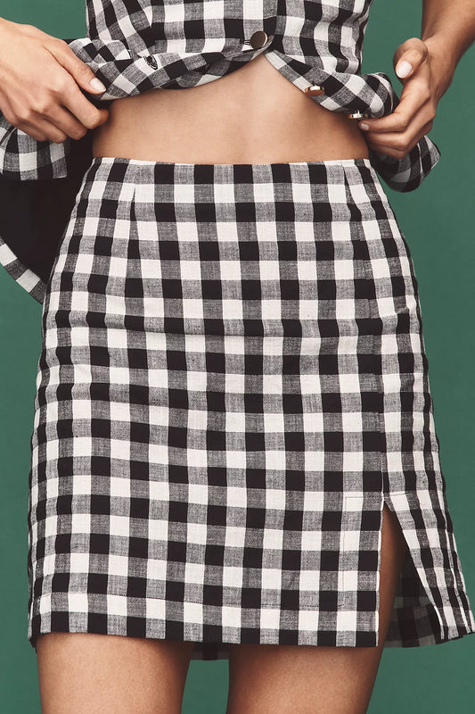 Maeve Linen-Blend Gingham Mini Skirt
