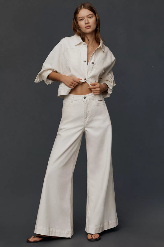 The Olli Regenerative Cotton High-Rise Wide-Leg Flare Jeans by Pilcro