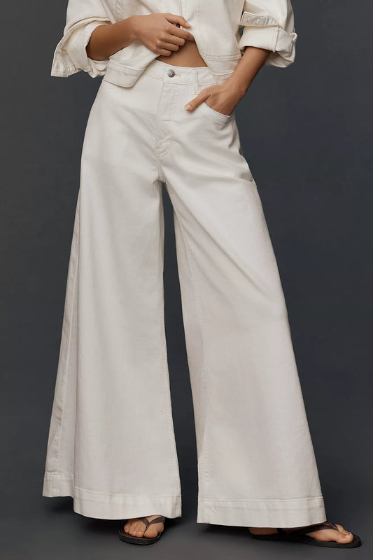 The Olli Regenerative Cotton High-Rise Wide-Leg Flare Jeans by Pilcro