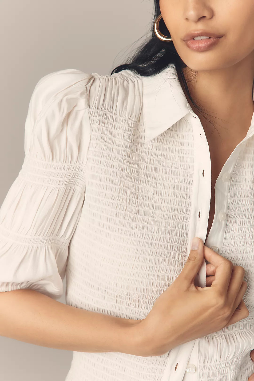 By Anthropologie Smocked Buttondown Top