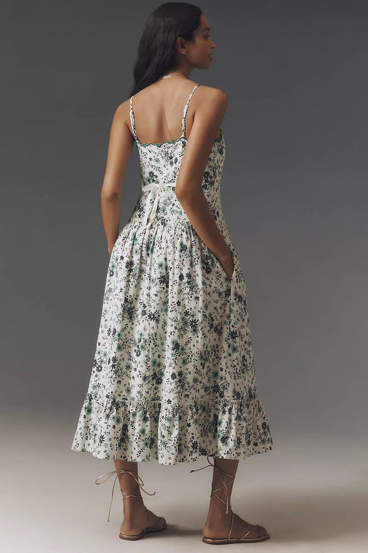 By Anthropologie Sleeveless Drop-Waist Midi Dress