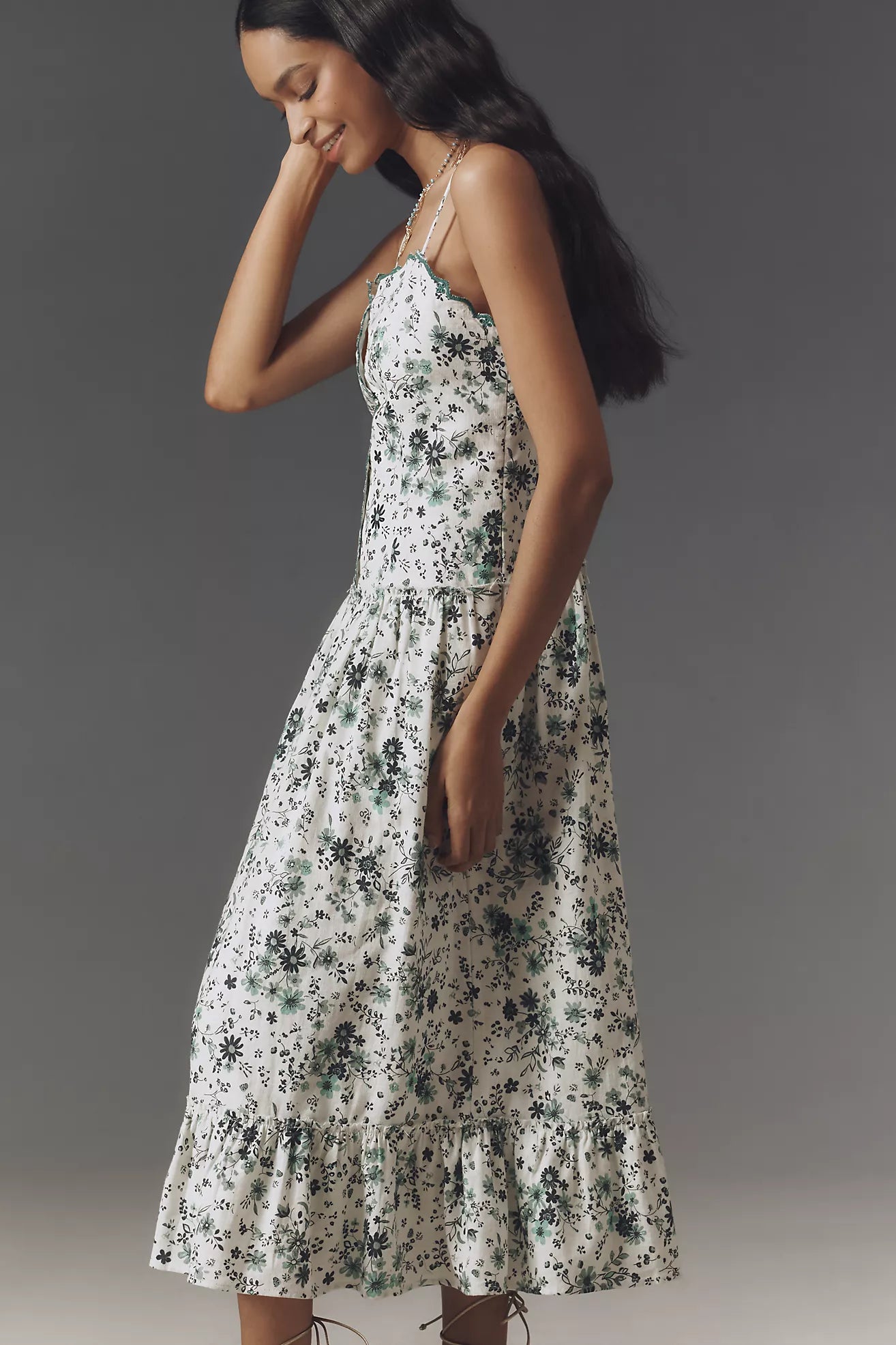 By Anthropologie Sleeveless Drop-Waist Midi Dress
