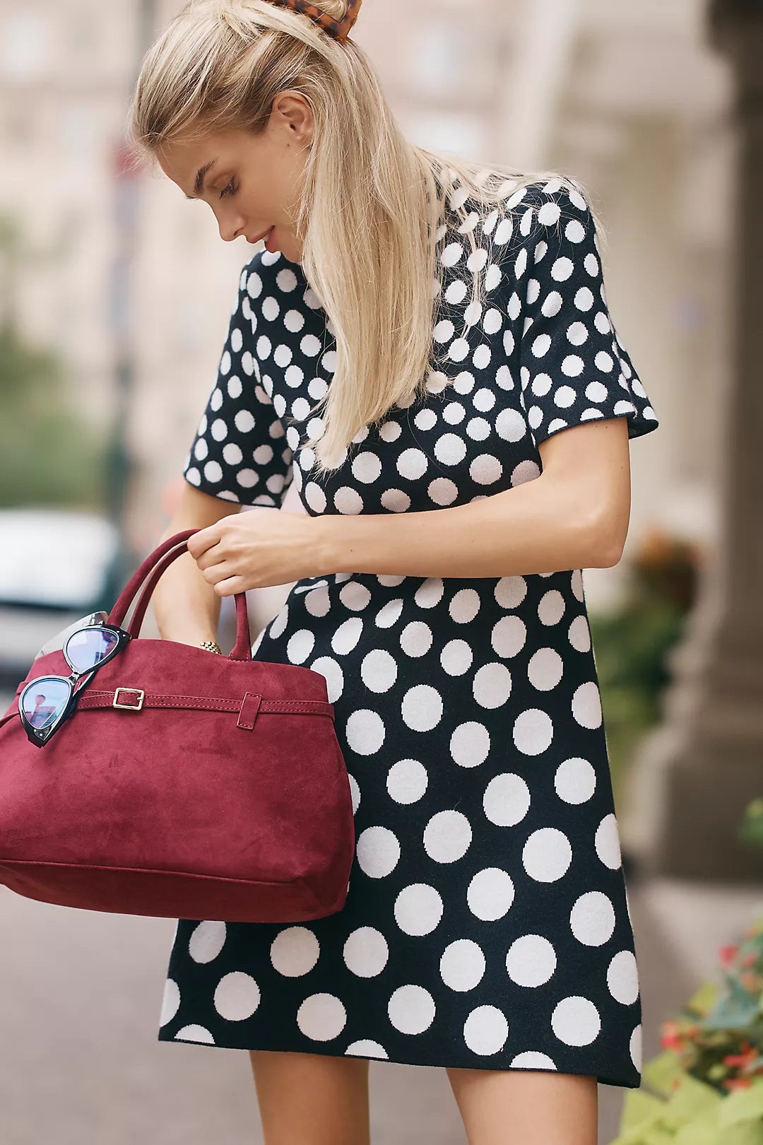 The Nina Short-Sleeve Mock-Neck Mod Sweater Mini Dress