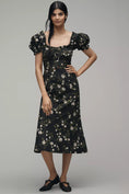Load image into Gallery viewer, Maeve Linen Blend Puff-Sleeve Sweetheart Midi Dress
