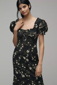 Load image into Gallery viewer, Maeve Linen Blend Puff-Sleeve Sweetheart Midi Dress

