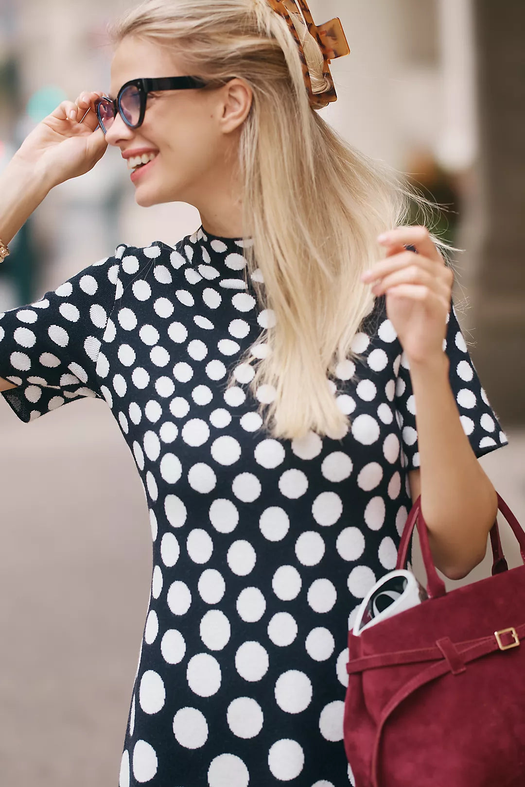 The Nina Short-Sleeve Mock-Neck Mod Sweater Mini Dress