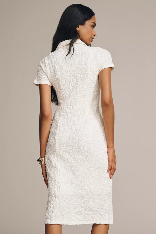 By Anthropologie Short-Sleeve Collared Textured Midi Shirt Dress