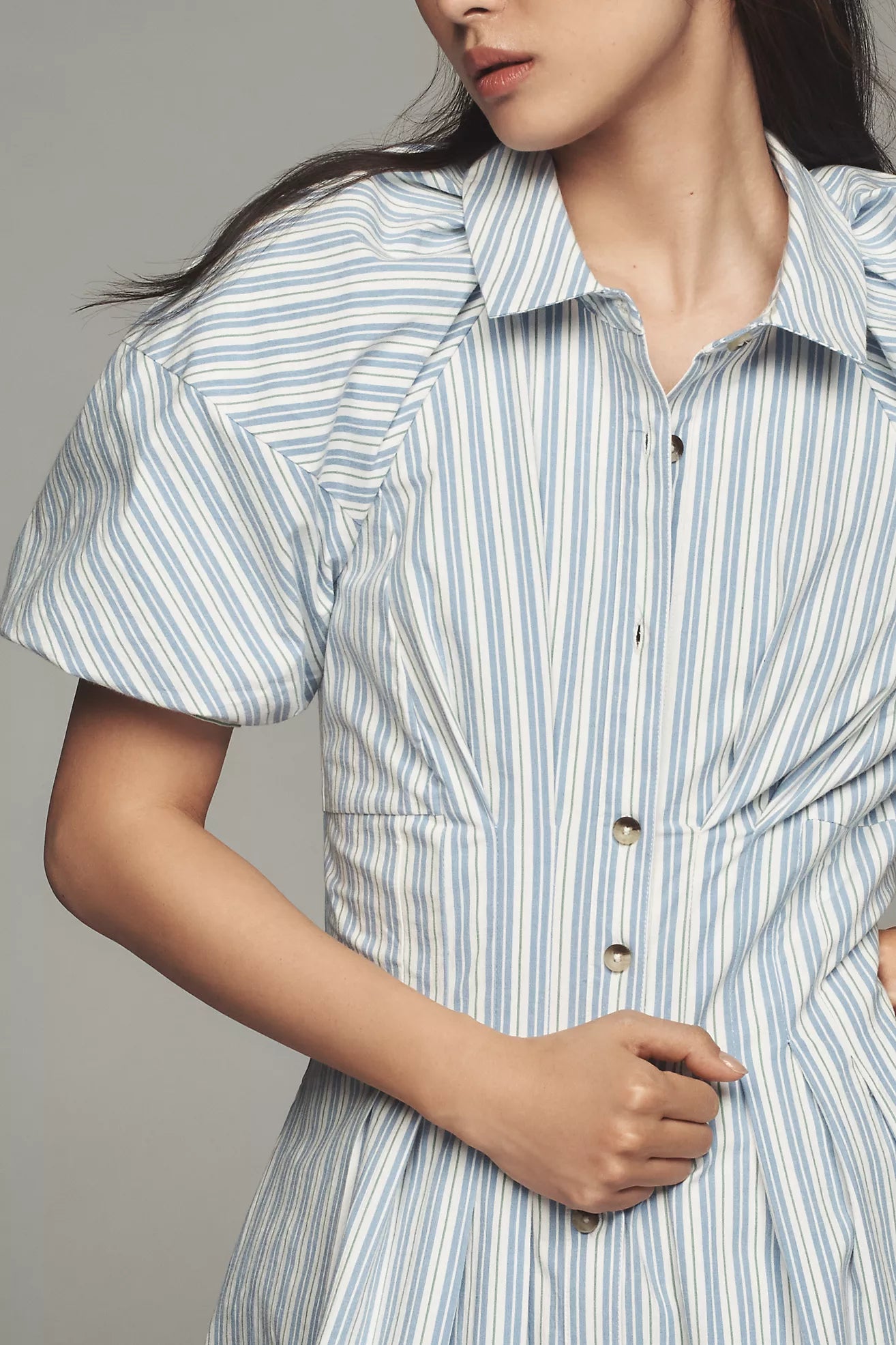 By Anthropologie Puff-Sleeve Mini Shirt Dress