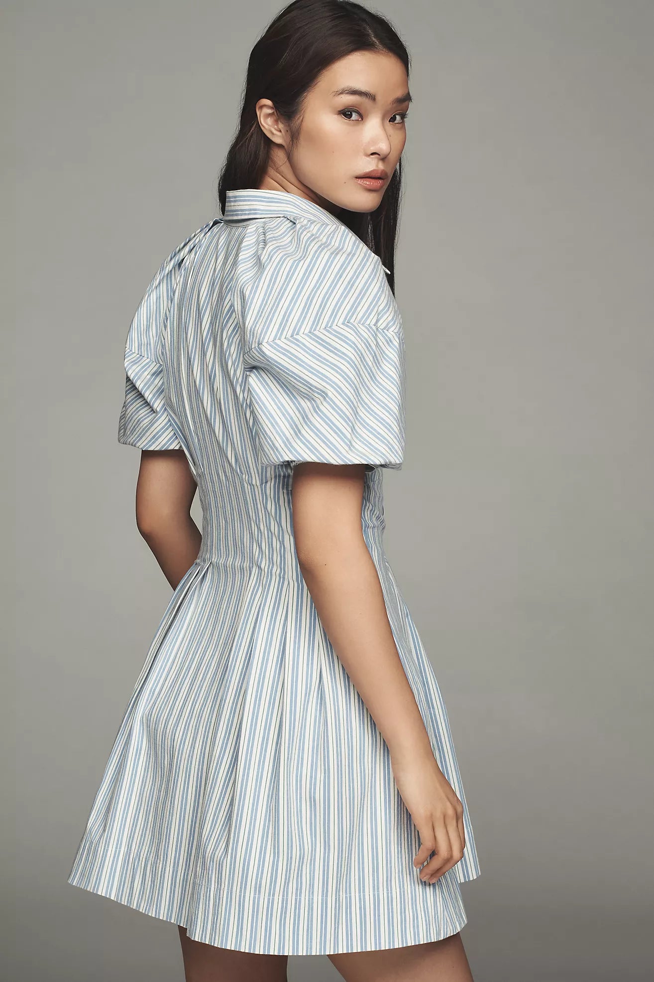 By Anthropologie Puff-Sleeve Mini Shirt Dress