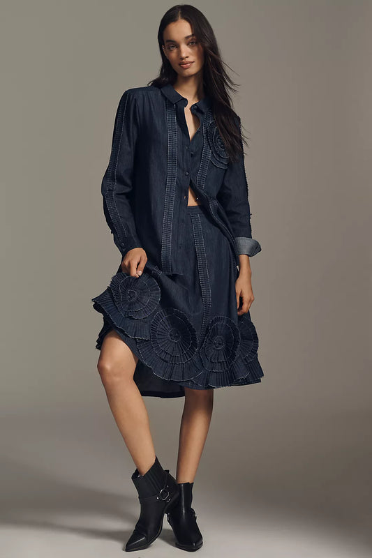 Pilcro Long-Sleeve Rosette Denim Buttondown Shirt
