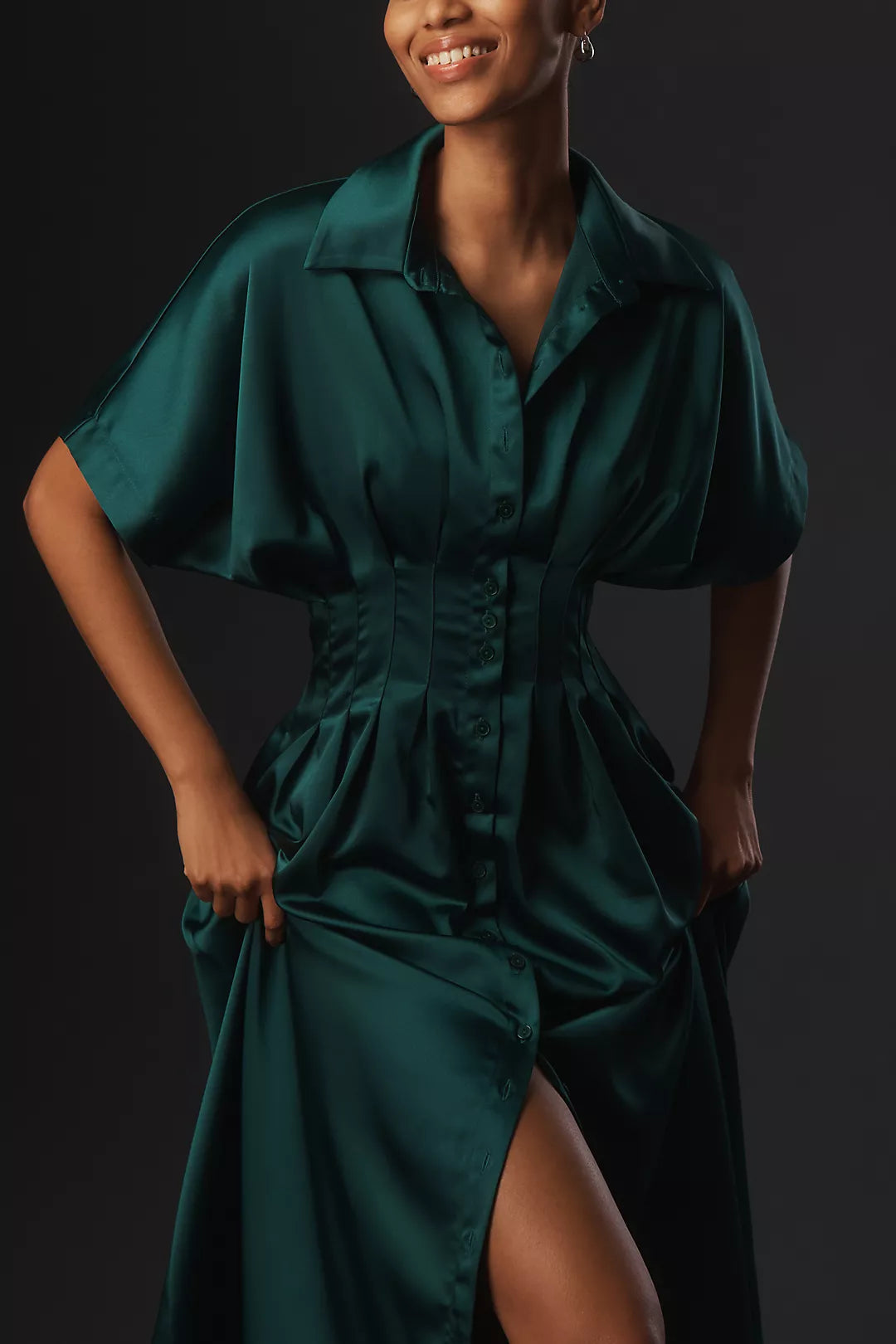 The Tobie Satin Shirt Dress by Exquise