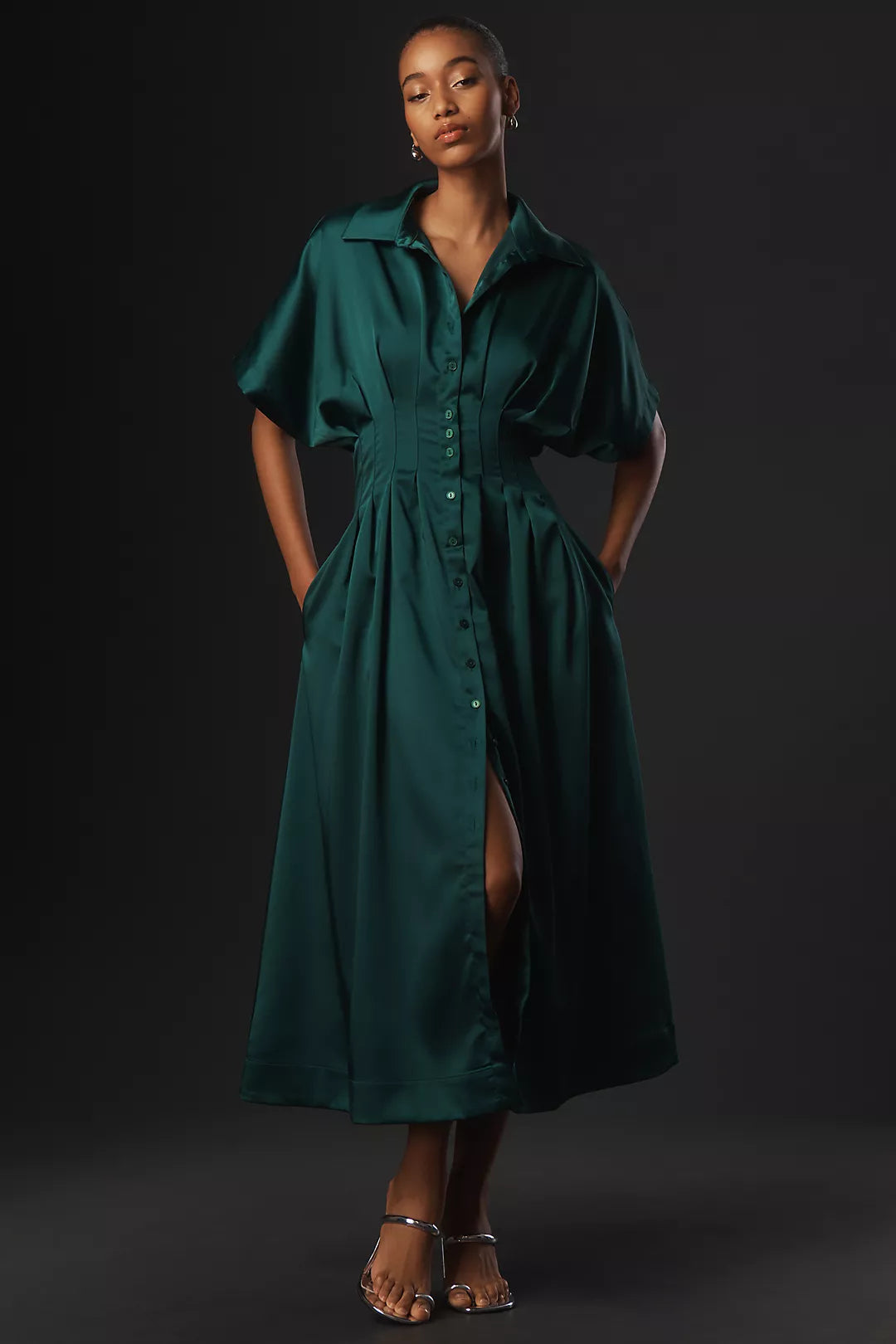 The Tobie Satin Shirt Dress by Exquise