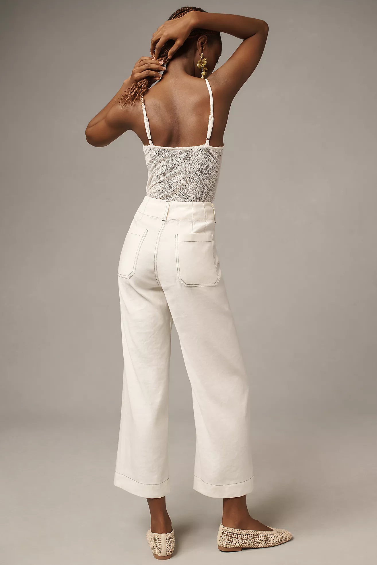 The Colette Contrast-Stitch Linen Crop Wide-Leg Pants by Maeve