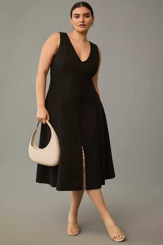 By Anthropologie Sleeveless V-Neck Button-Front Midi Dress