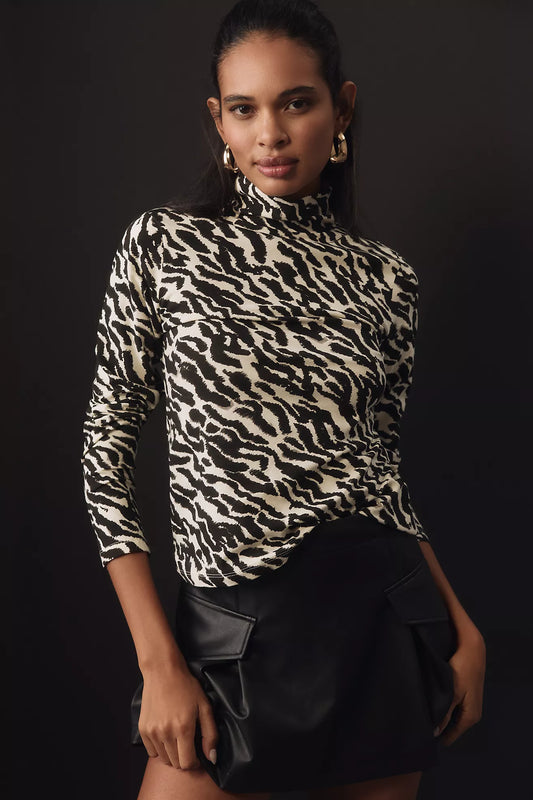 The Hailey Printed Long-Sleeve Turtleneck Top by Maeve