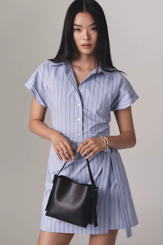 Mave Button-Front Wrap Mini Shirt Dress