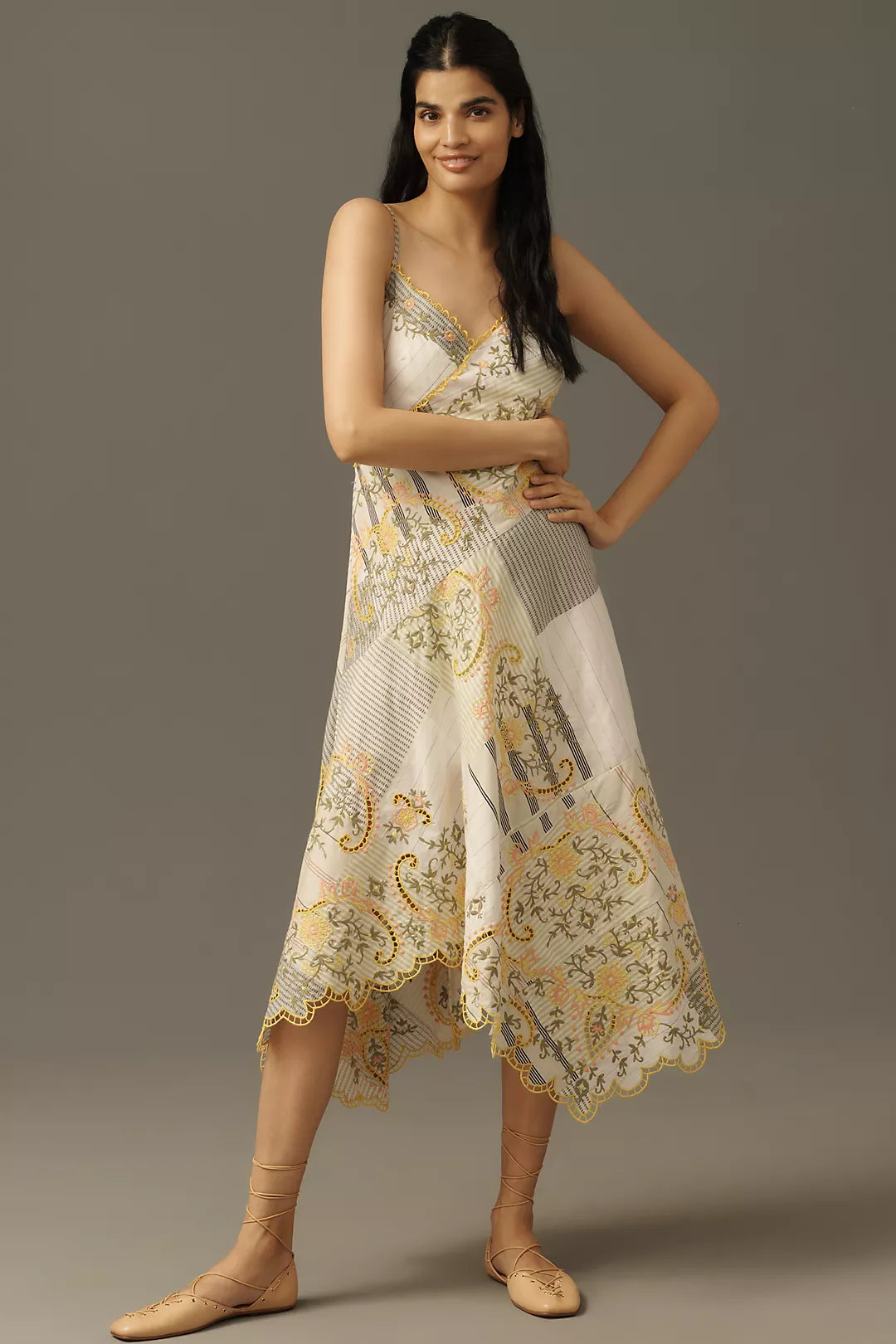 By Anthropologie Sleeveless V-Neck Asymmetric Midi Dress