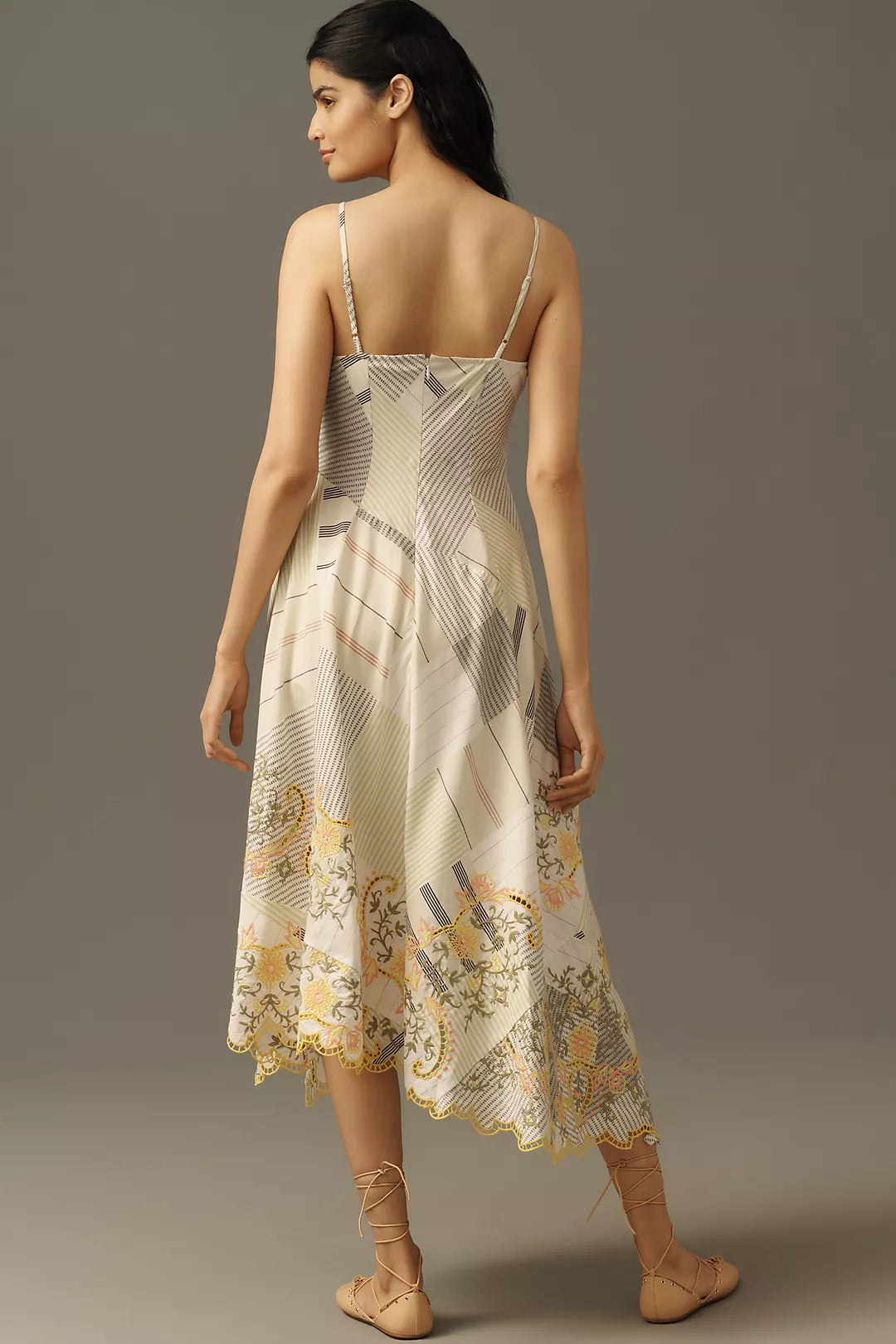 By Anthropologie Sleeveless V-Neck Asymmetric Midi Dress