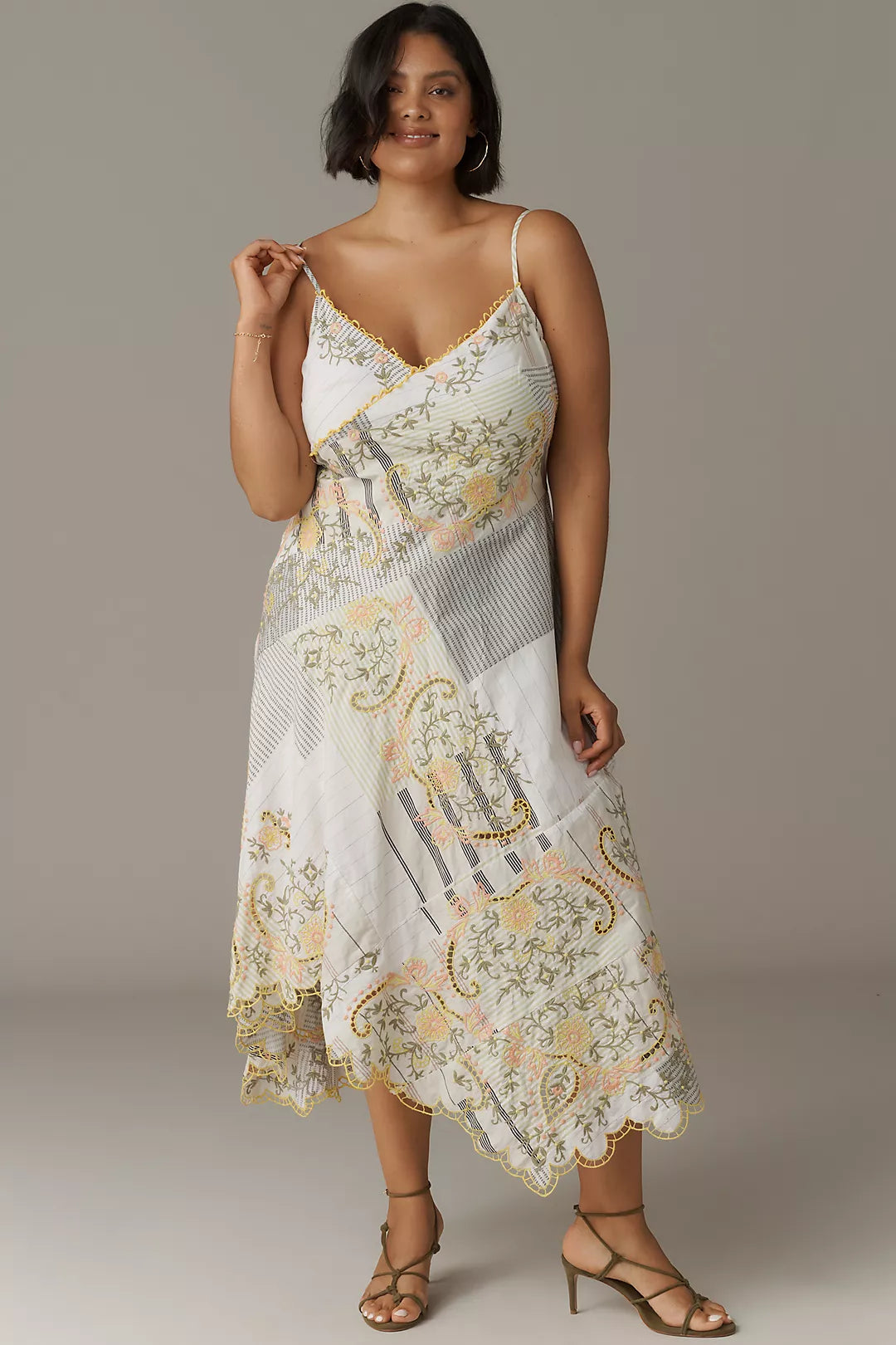 By Anthropologie Sleeveless V-Neck Asymmetric Midi Dress