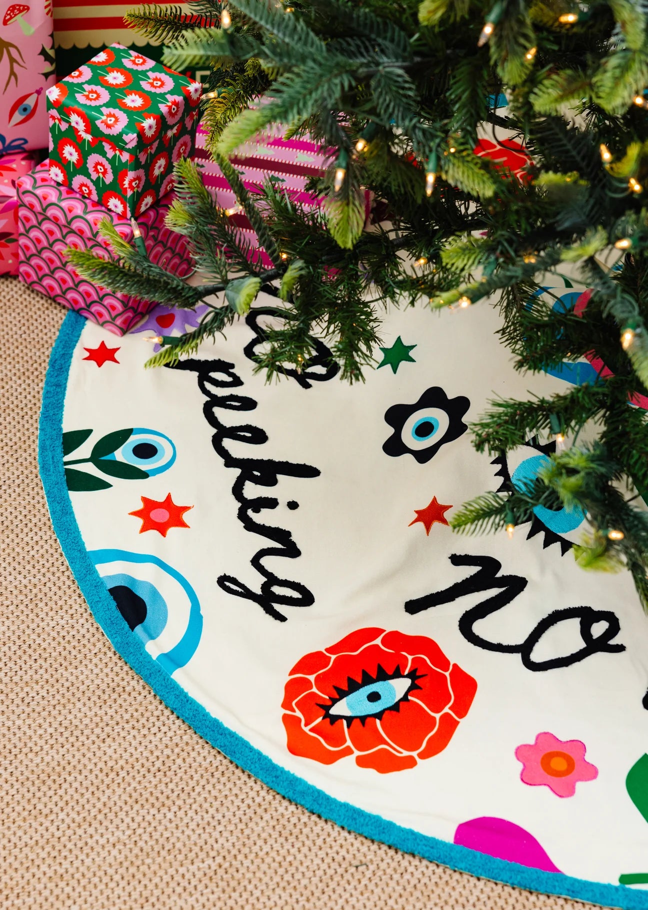 No Peeking Embroidered Tree Skirt - Thumbnail 5