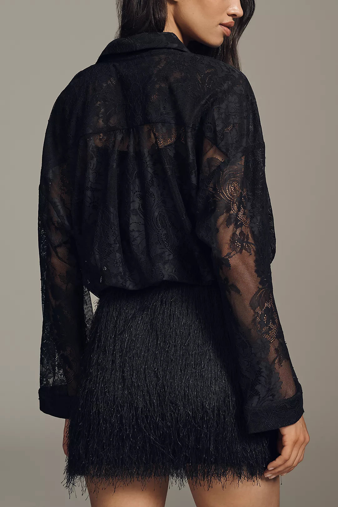 Maeve Fringe Twofer Mini Shirt Dress