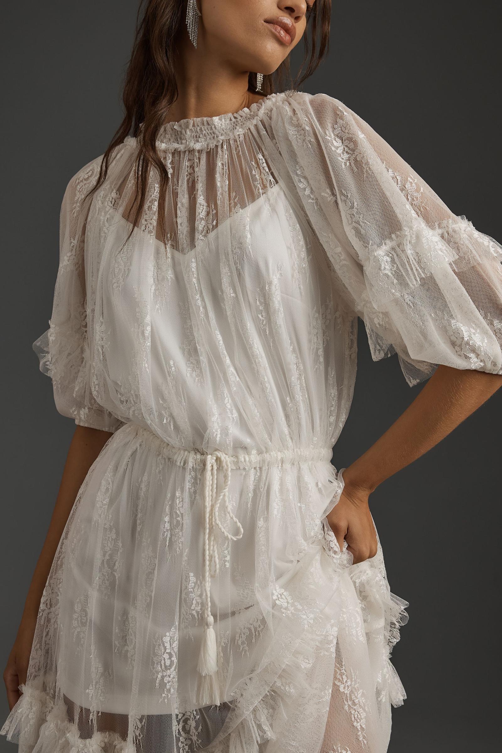 let me be short-sleeve ruffle maxi dress Anthroplogie Let Me Be Short-sleeve Ruffle Maxi Dress White NWT Size L