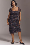 Load image into Gallery viewer, Maeve Puff-Sleeve Square-Neck Mesh Midi Dress
