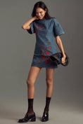 Load image into Gallery viewer, Dhruv Kapoor Short-Sleeve Embroidered Heart Denim Mini Dress
