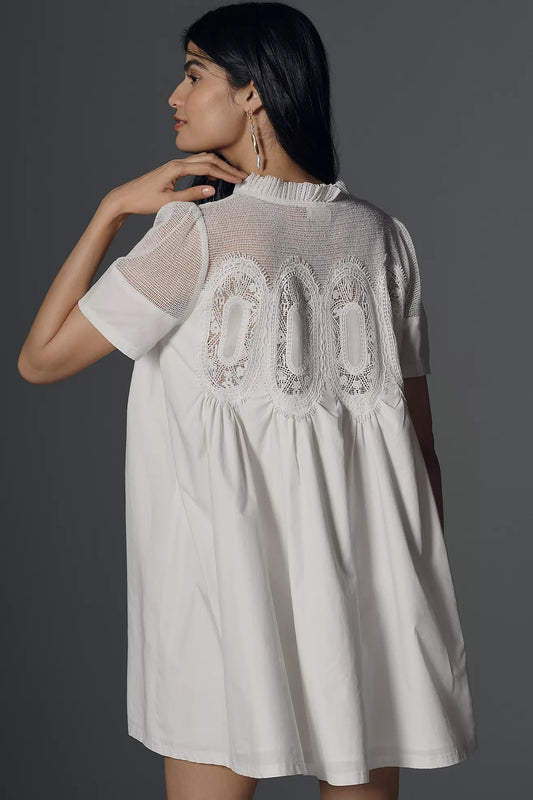 En Elly Lace Short-Sleeve Mini Babydoll Dress