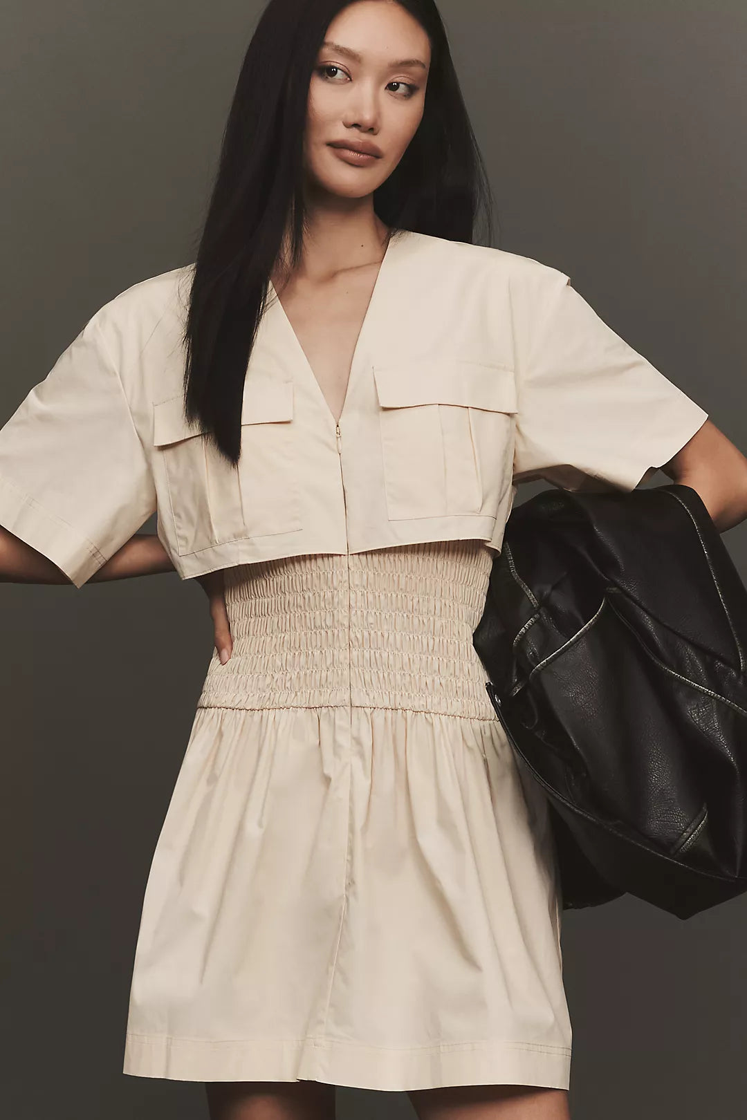 Mare Mare Utility Short-Sleeve Mini Shirt Dress