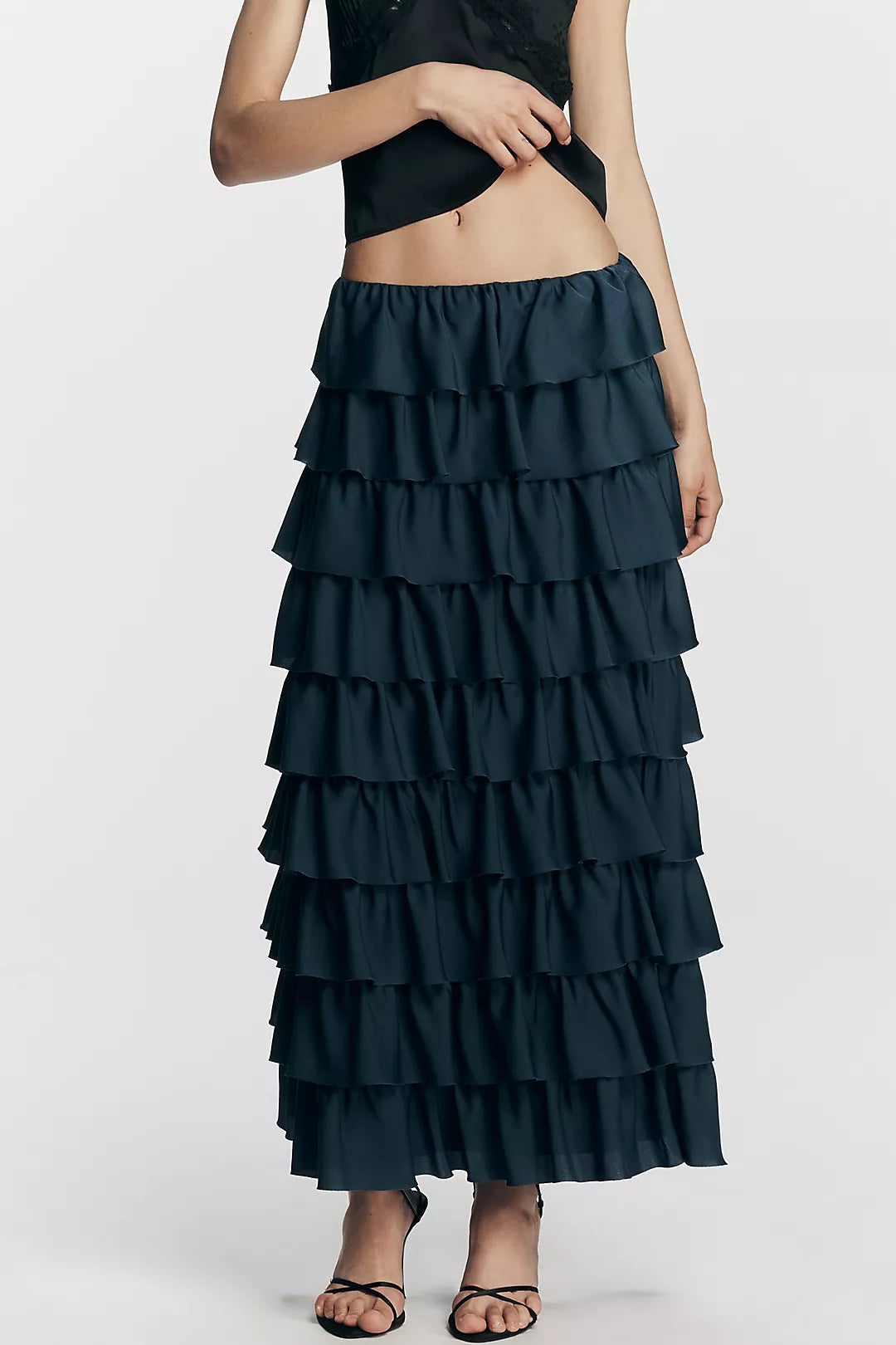 By Anthropologie Tiered Silken Maxi Skirt