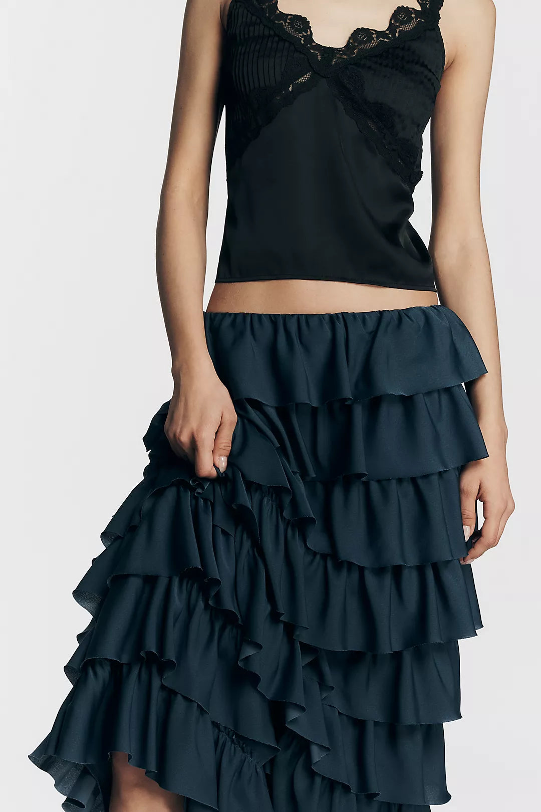 By Anthropologie Tiered Silken Maxi Skirt