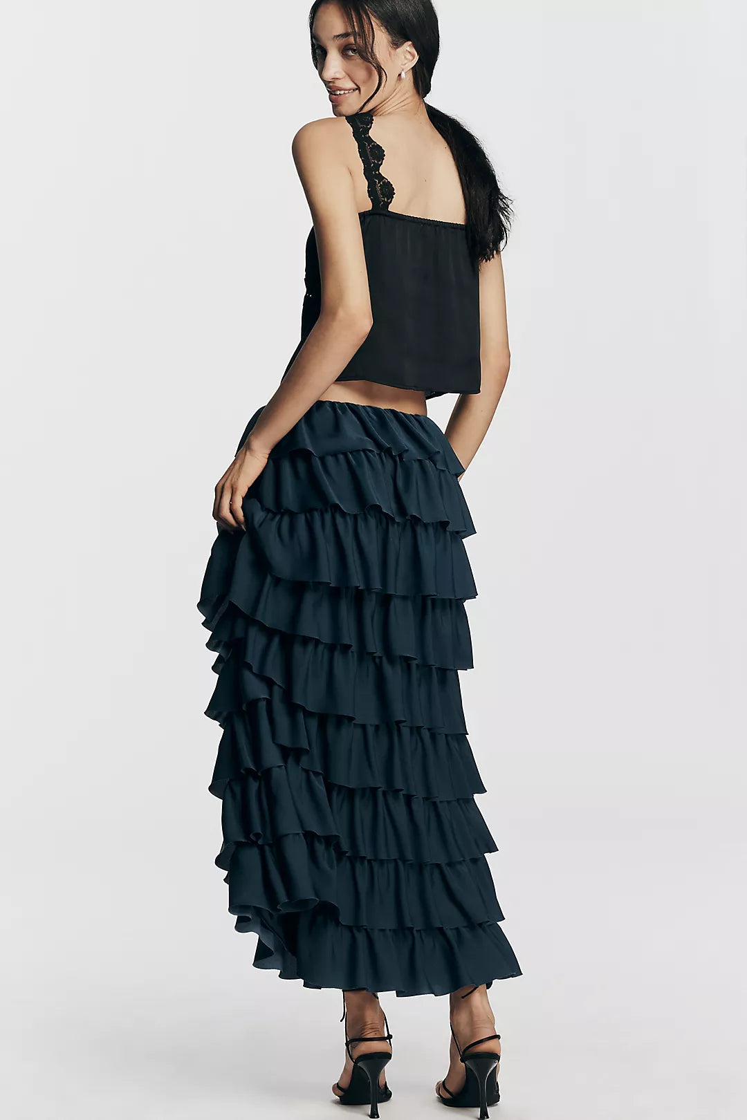 By Anthropologie Tiered Silken Maxi Skirt