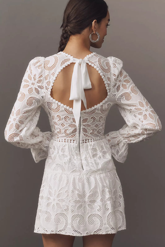 Saylor Marilla Long-Sleeve Eyelet Lace Mini Dress