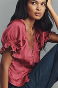 Load image into Gallery viewer, By Anthropologie Puff-Sleeve Ruffle Buttondown Top
