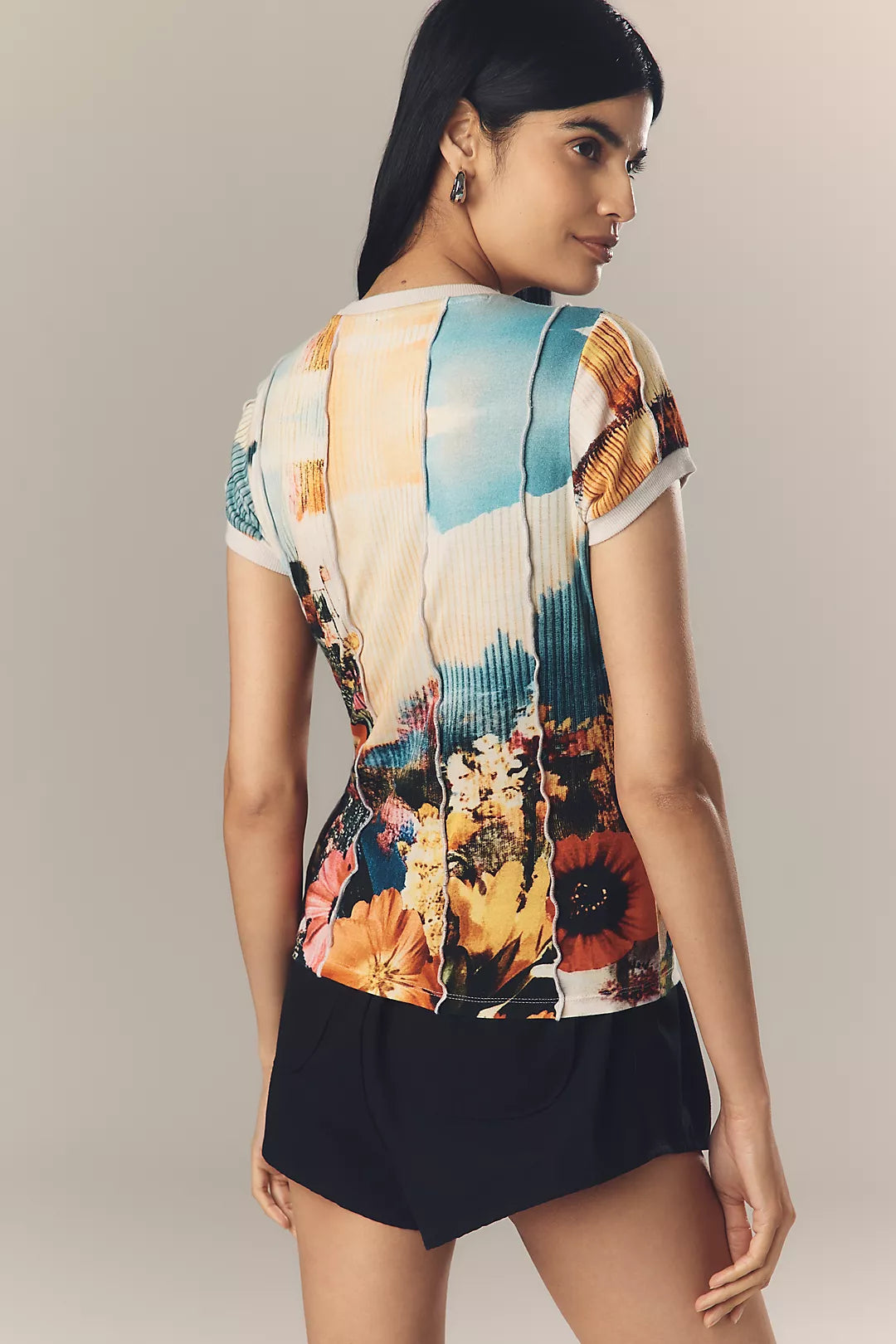 By Anthropologie Mixed-Print Crew-Neck Top