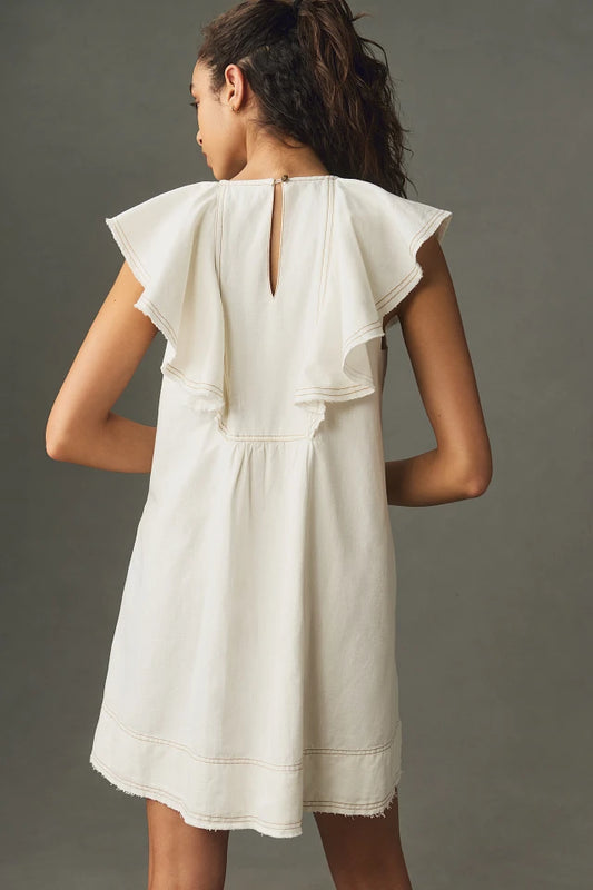 Pilcro V-Neck Ruffle Denim Mini Dress