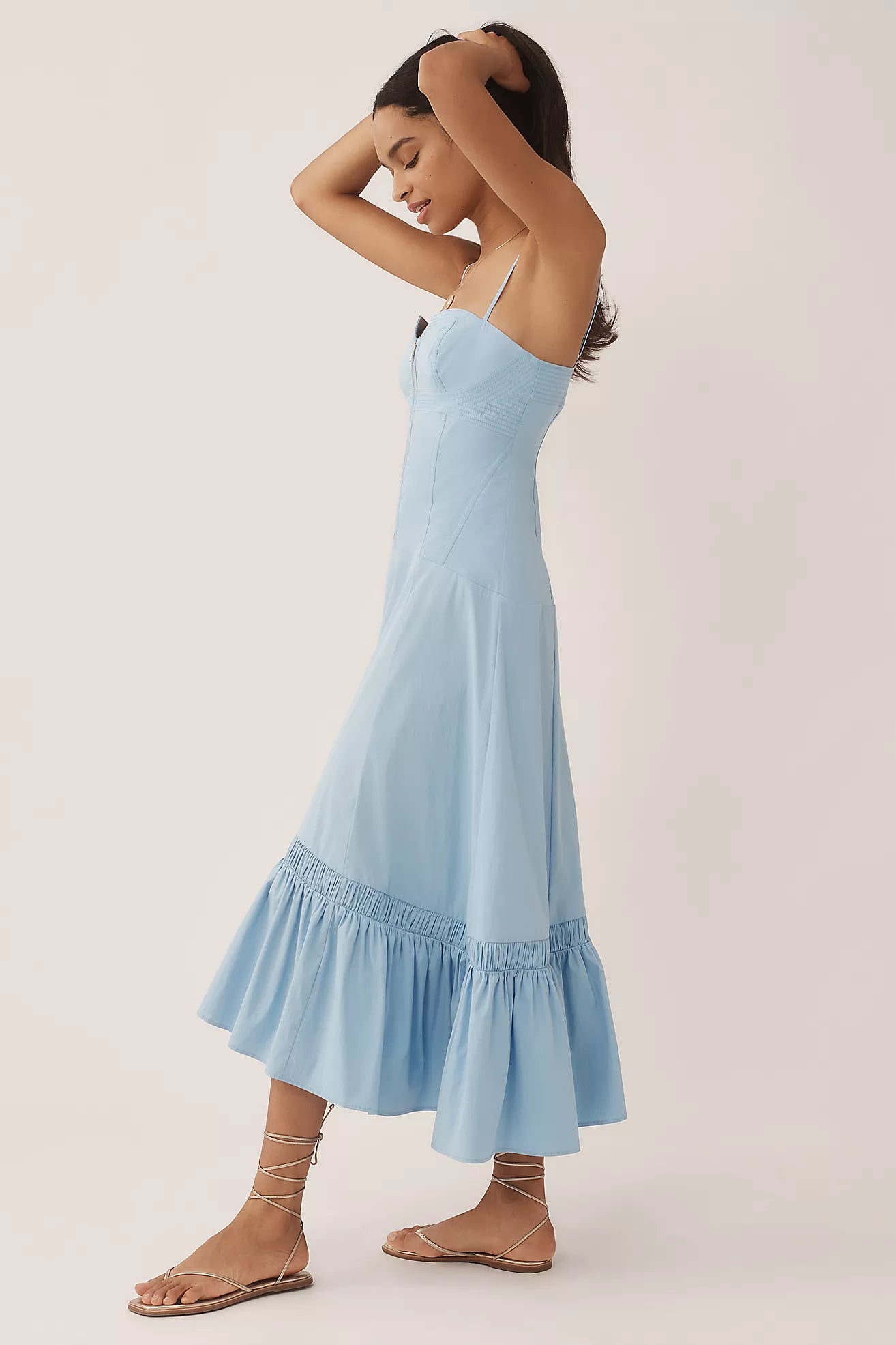 By Anthropologie Zip-Front Ruffle-Hem Midi Dress