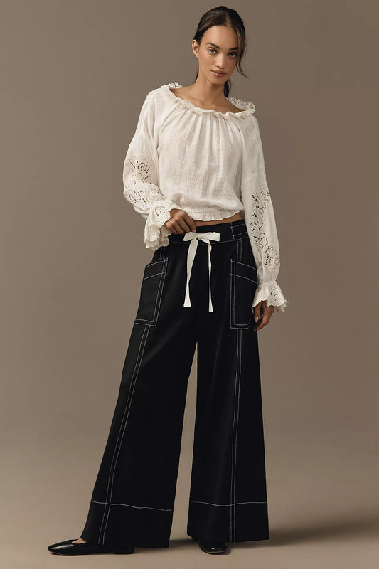 Maeve Linen Blend Pull-On Wide-Leg Pants