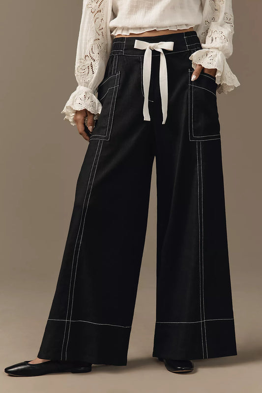 Maeve Linen Blend Pull-On Wide-Leg Pants