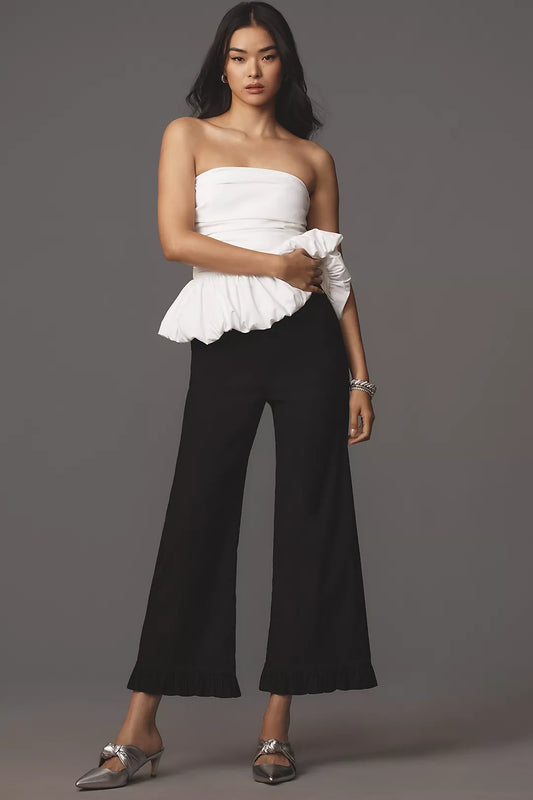 The Colette Magic Fabric Ruffle-Hem Crop Wide-Leg Pants by Maeve